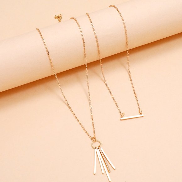 ✨Layered Gold Bar & Tassel Boho Necklace New - Picture 2 of 4